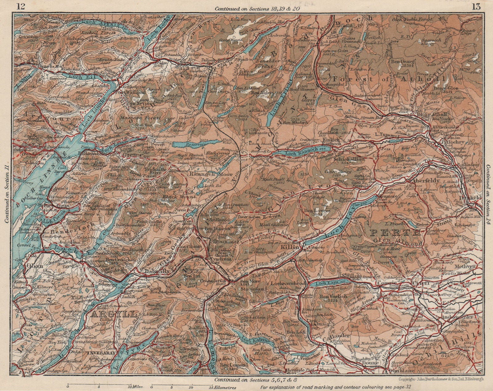 SCOTLAND. Argyll Perth Loch Linnhe. Vintage map plan 1932 old vintage